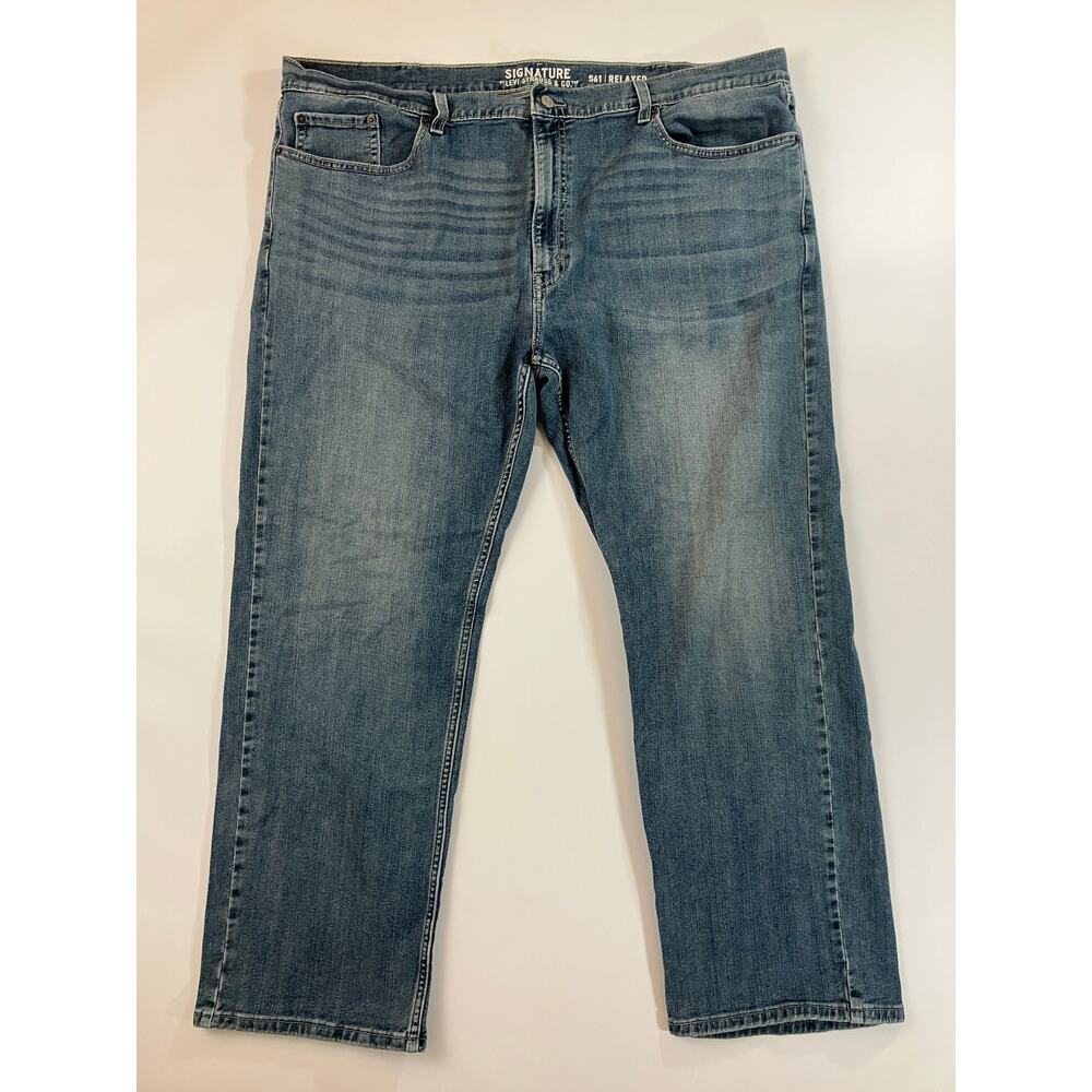 Levi Strauss Signature S61 Jeans Mens 42x30 Relaxed Fit Blue Denim Stretch